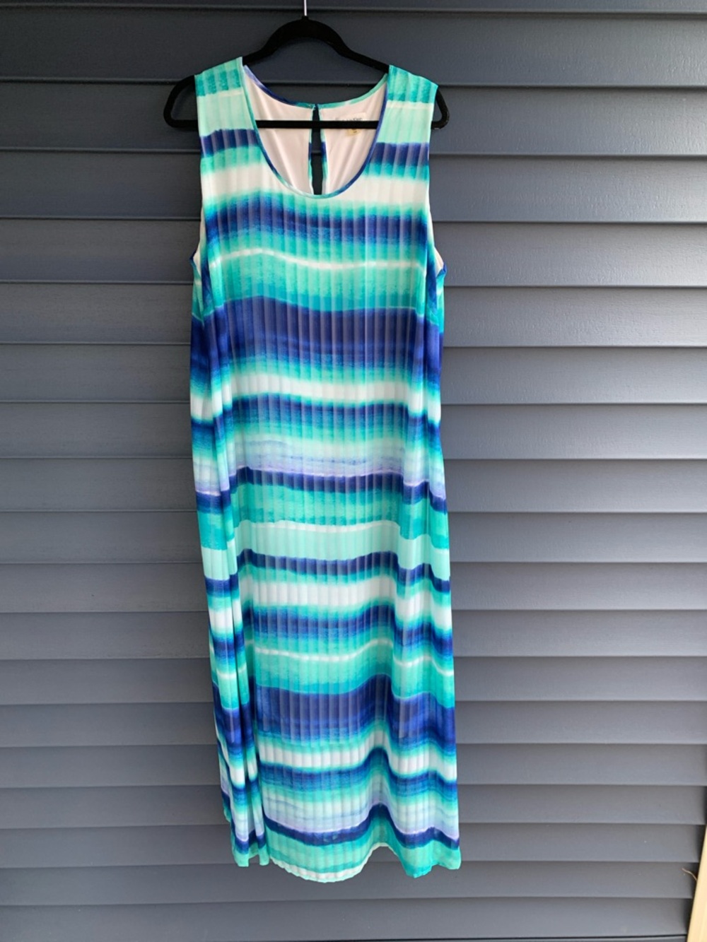 Calvin Klein Aqua, Teal & Navy Striped Sleeveless Maxi Dress